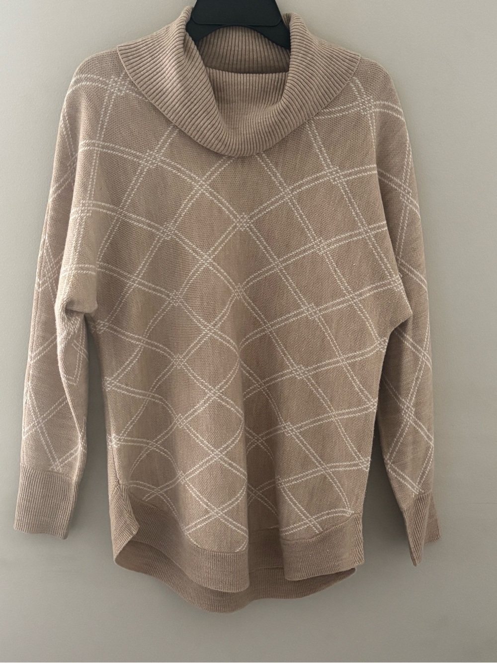 Liz Claiborne Taupe Cowl Neck Windowpane Sweater Dress Size M